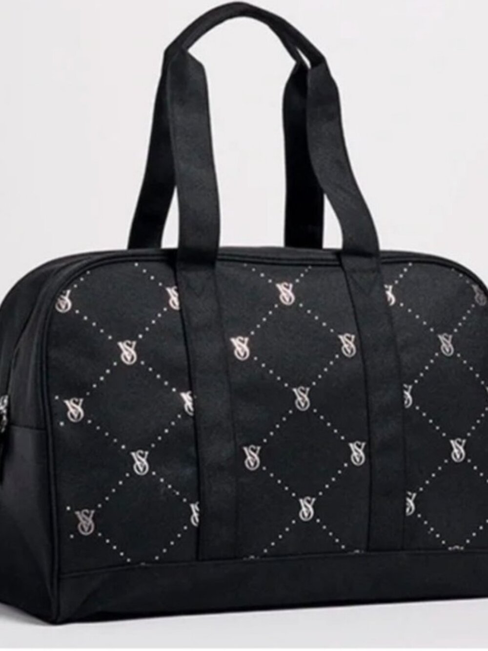 NWT Womens Victoria's Secret Black Silver VS Zipper Weekender Travel Tote Bag